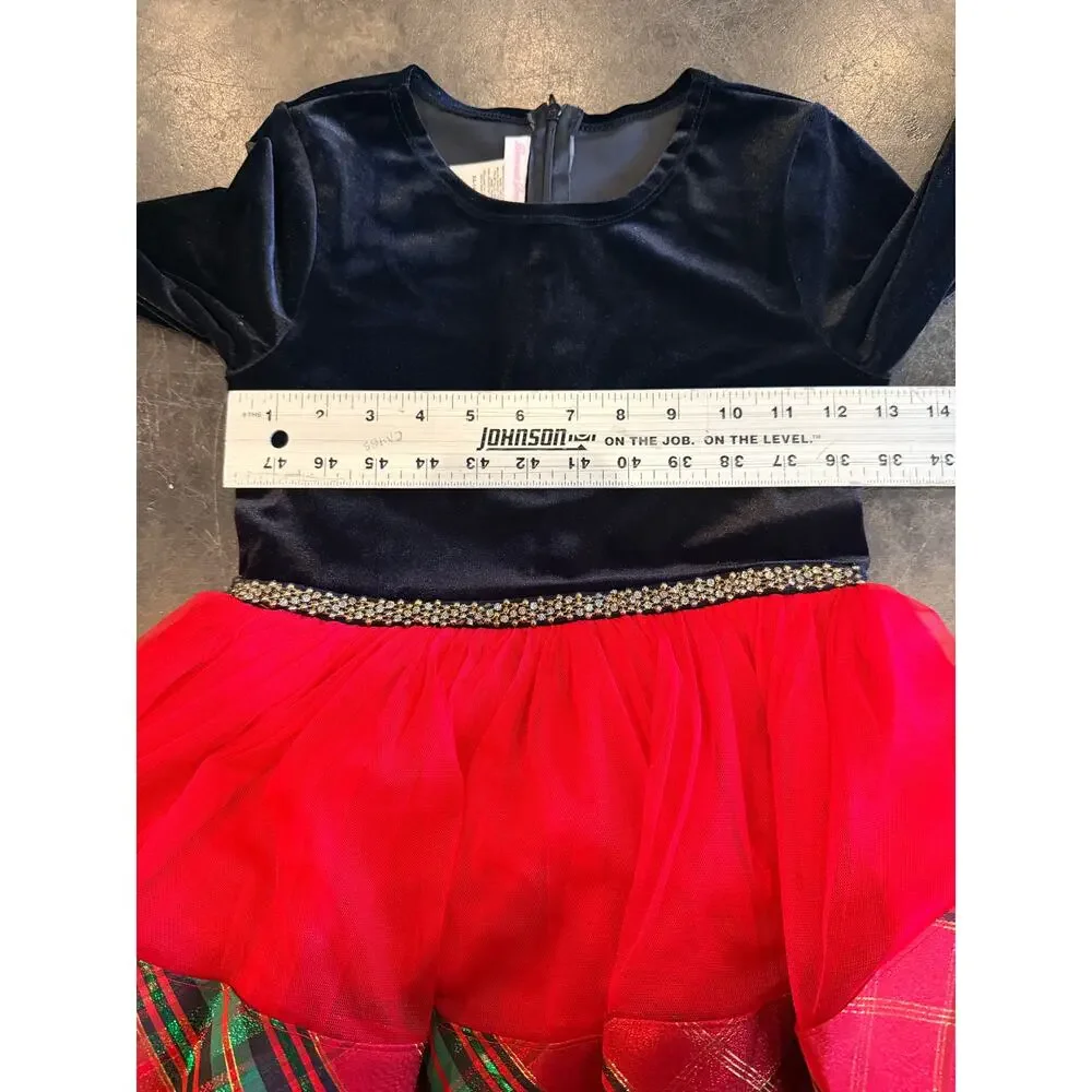 Bonnie Jean Red Velvet & Plaid Tiered Holiday Dress Girls New Christmas Size 8